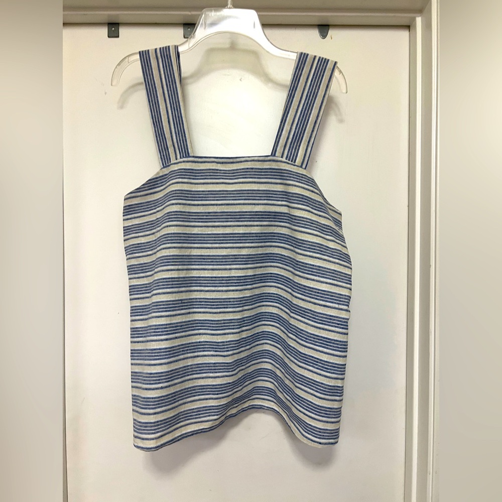 Linen Lux linen blend tank top - stripes - size xl - cream/blue - NWT